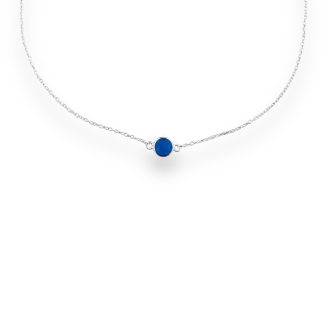 Gargantilha com Pedra Redonda Calcedônia Azul - 35cm