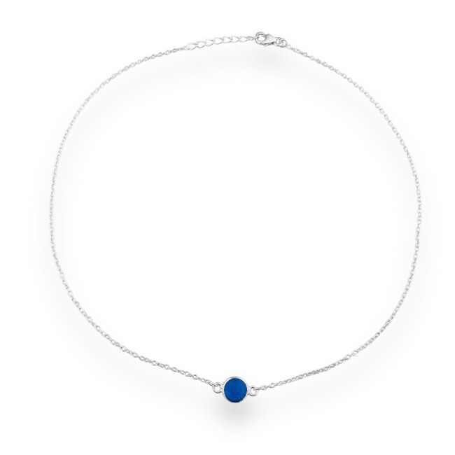 Gargantilha com Pedra Redonda Calcedônia Azul - 35cm