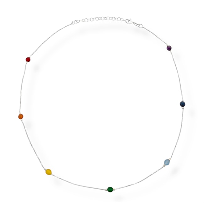 Gargantilha com Pedrinhas dos Sete Chakras Intercaladas - 40cm
