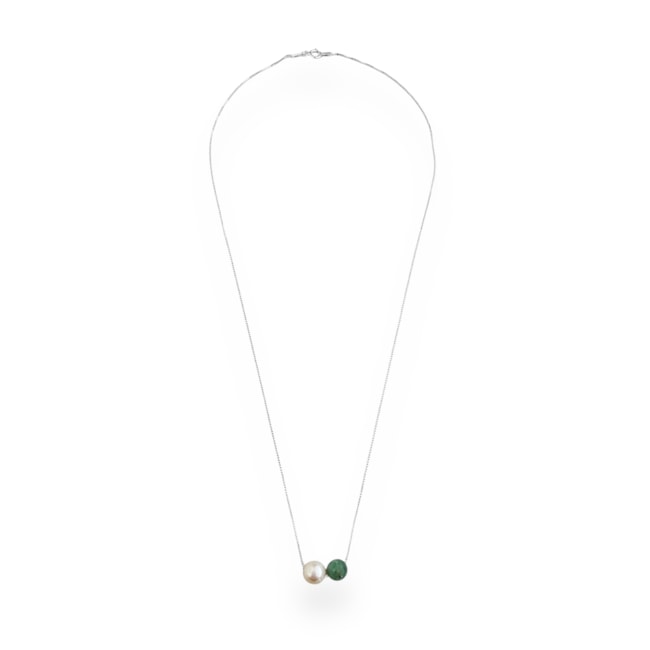 Gargantilha com Pérola Batata e Bola Amazonita - 45cm