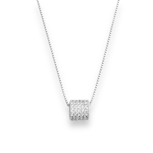 Gargantilha com Pingente Cravejado de Zircônia Cristal - 40cm