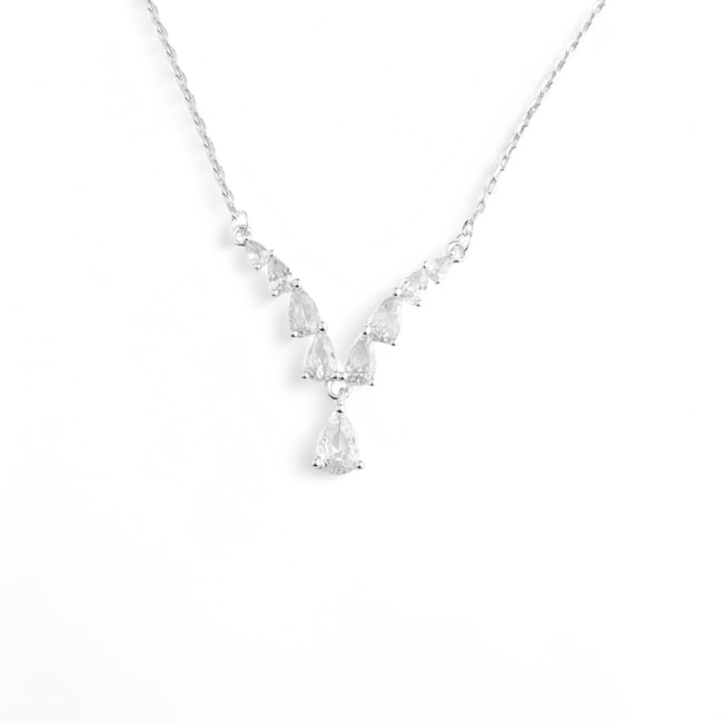 Gargantilha com Pingente Cravejado de Zircônias - 38cm