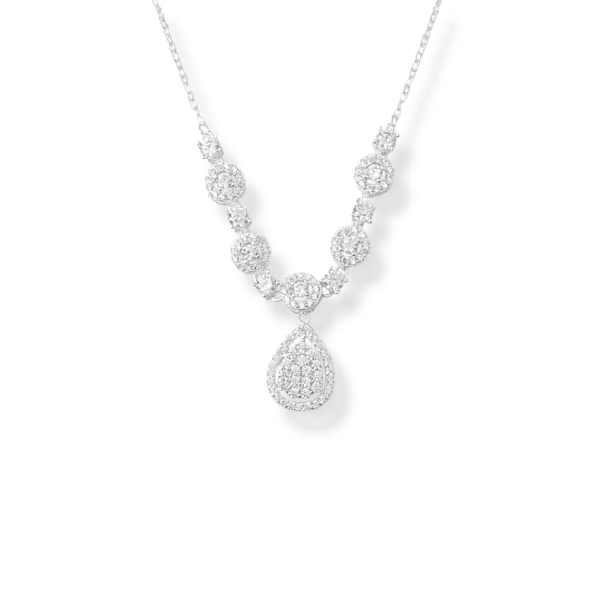 Gargantilha com Pingente de Gota Vazado Cravejado de Zircônia - 40cm