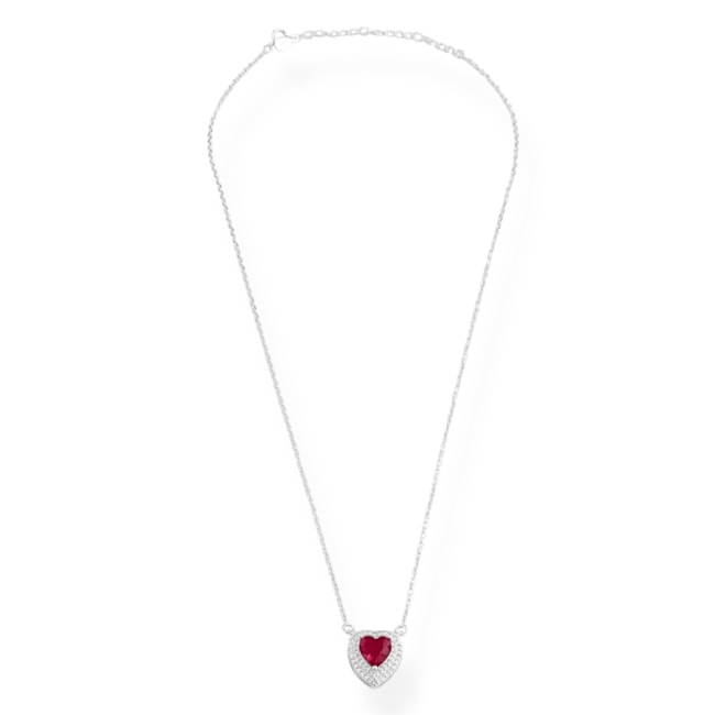 Gargantilha Coração em Zircônia Rubi Cravejado - 40cm