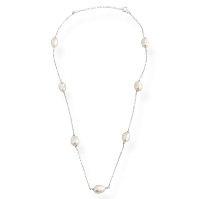 Gargantilha Corrente Cartier com Pérolas Arroz - 40cm