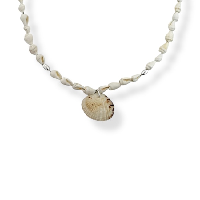 Gargantilha de Búzio Branco com Concha - 38cm