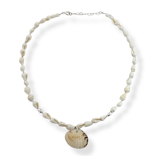 Gargantilha de Búzio Branco com Concha - 38cm