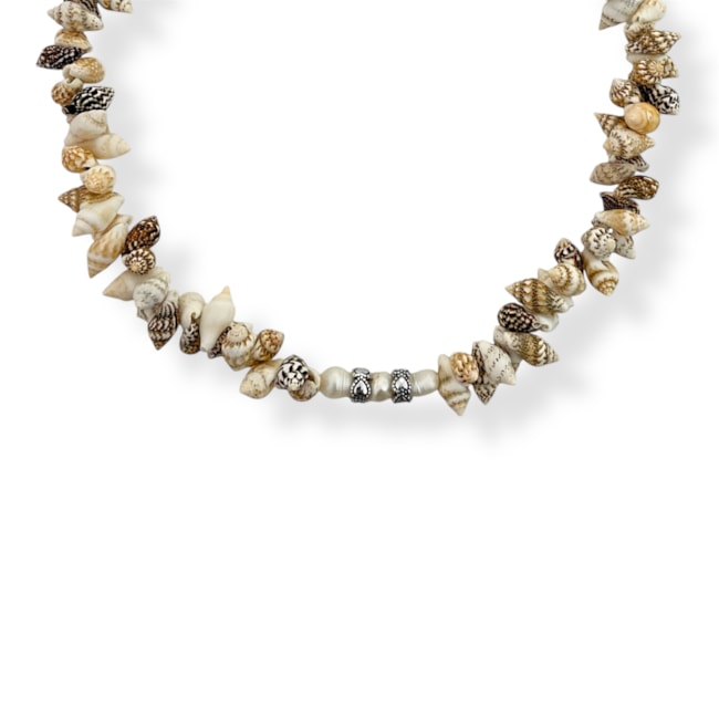 Gargantilha de Búzio Mesclado com Pérola Amassada - 38cm