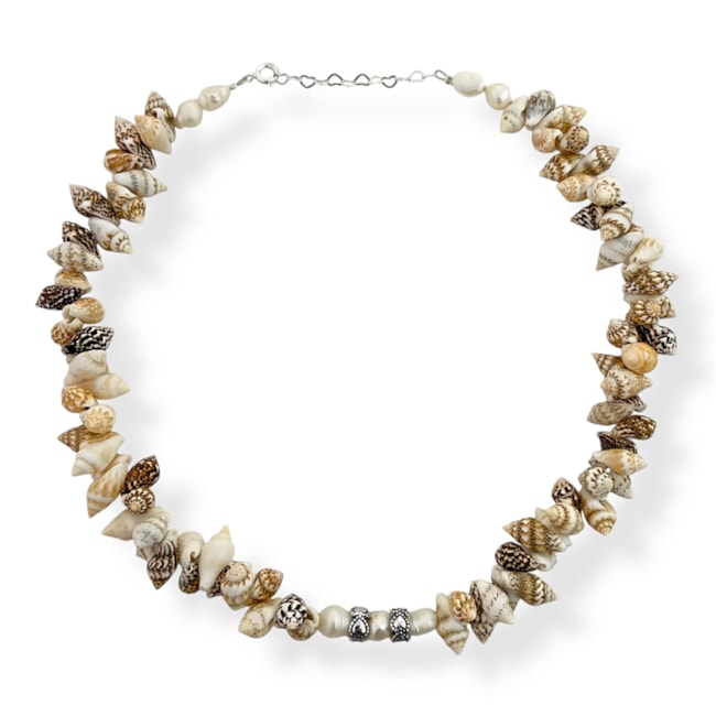 Gargantilha de Búzio Mesclado com Pérola Amassada - 38cm