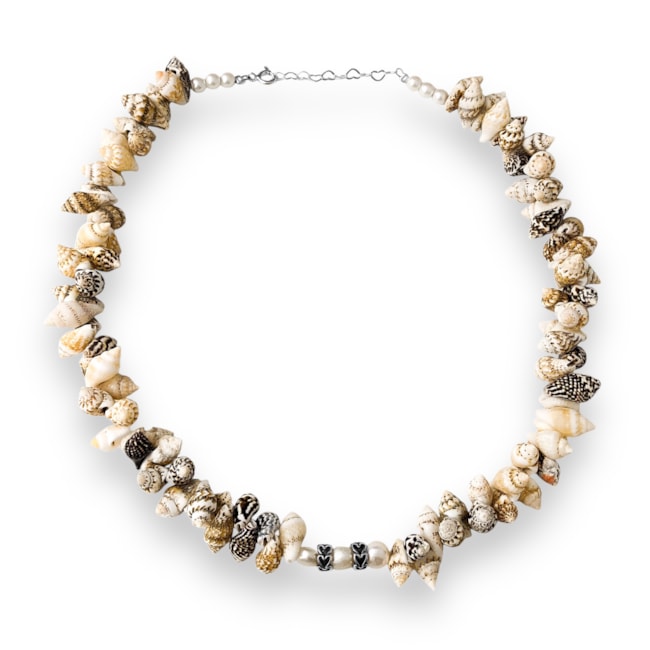 Gargantilha de Búzio Mesclado com Pérola Amassada - 38cm