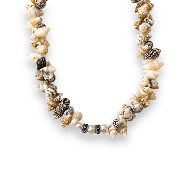Gargantilha de Búzio Mesclado com Pérola Amassada - 38cm