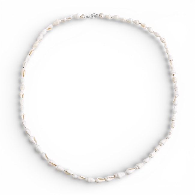 Gargantilha de Búzios Brancos Caramujos e Pérola Murano - 60cm