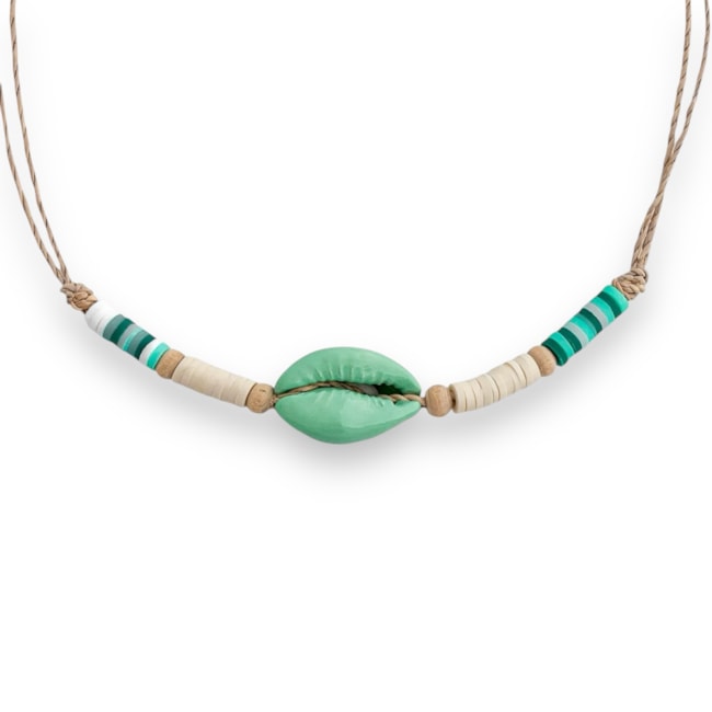 Gargantilha de Búzios Verde Resinado - 40cm