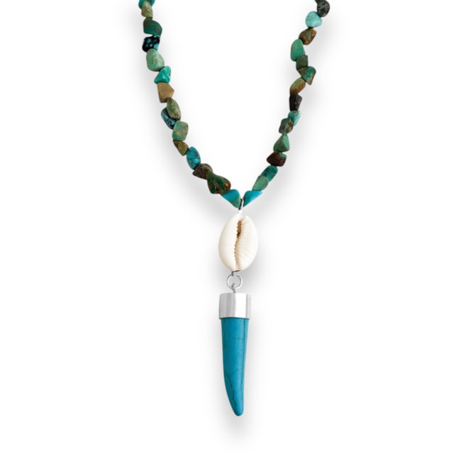 Gargantilha de Cascalho Hubei com Búzio e Dente - 70cm