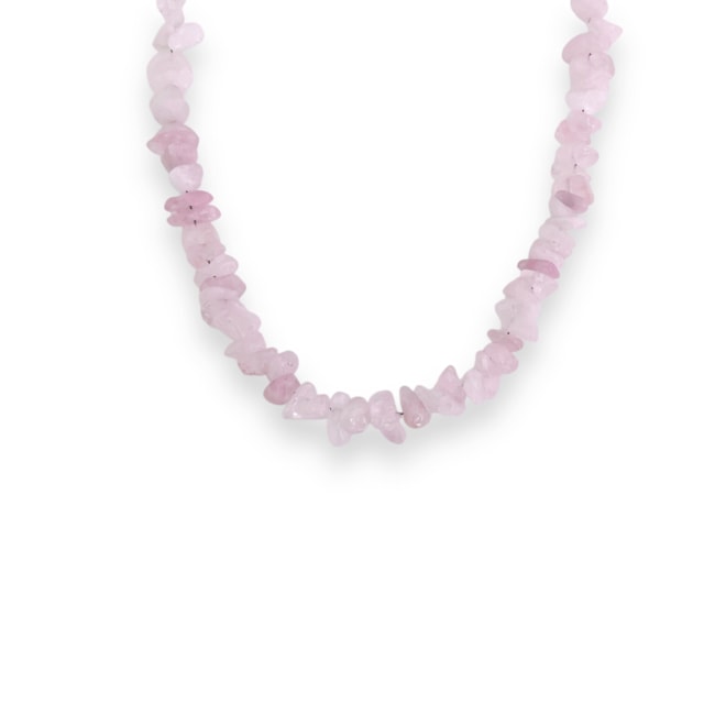 Gargantilha de Cascalho Quartzo Rosa- 40cm