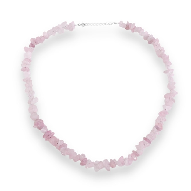Gargantilha de Cascalho Quartzo Rosa- 40cm