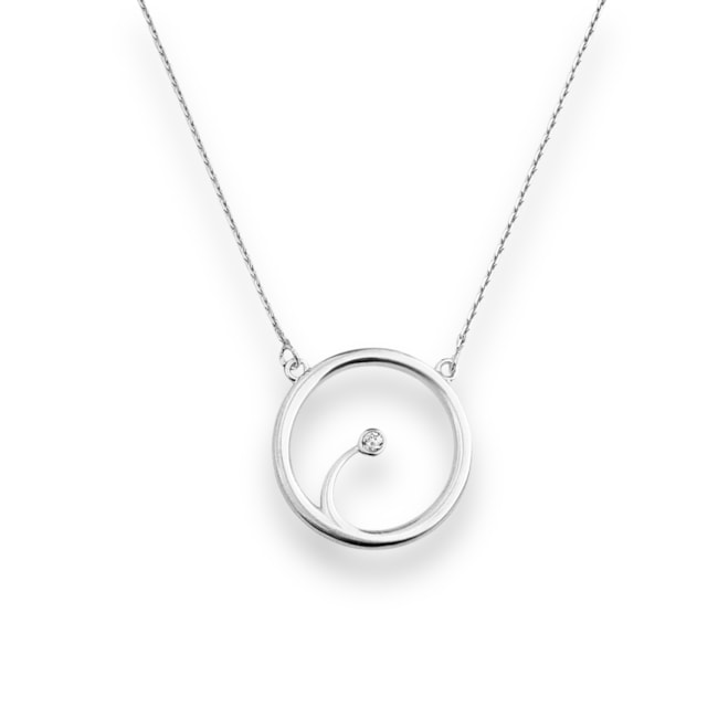 Gargantilha de Círculo Vazado com Ponto de Zircônia Cristal - 40cm