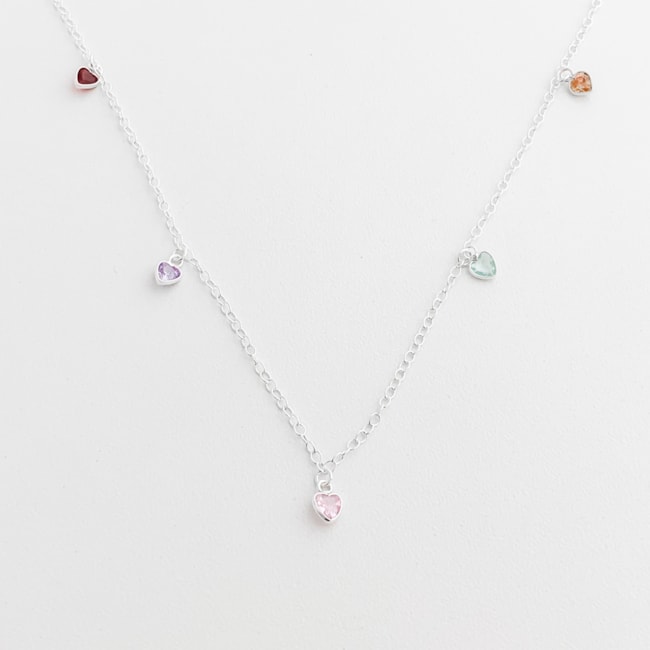 Gargantilha de Corações com Zircônias Coloridas - 40cm