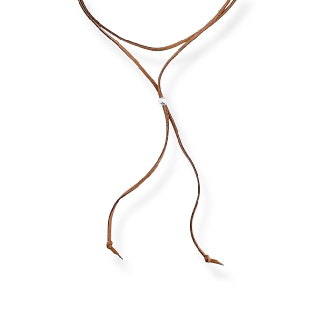 Gargantilha de Courinho Regulável com Bolinha em Prata - 98cm