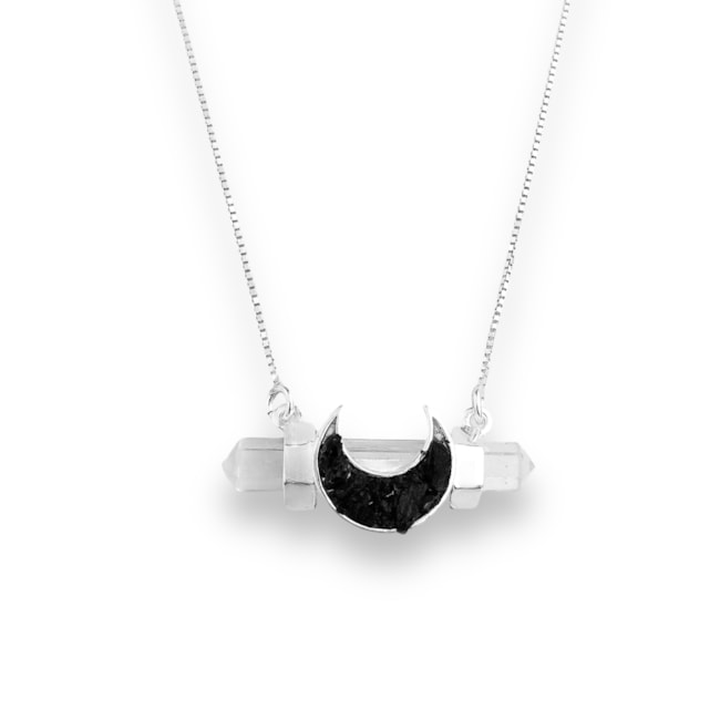 Gargantilha de Cristal com Lua em Turmalina Negra - 60cm