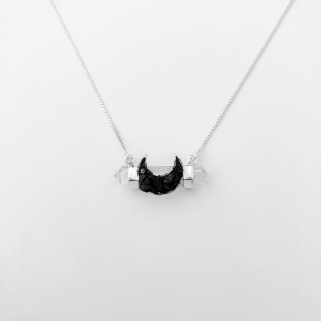 Gargantilha de Cristal com Lua em Turmalina Negra - 60cm