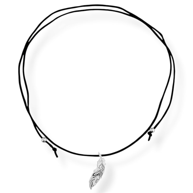 Gargantilha De Fio Acetinado com Pena - 40cm 