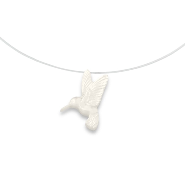 Gargantilha de Fio de Nylon com Beija Flor em Madrepérola - 40cm