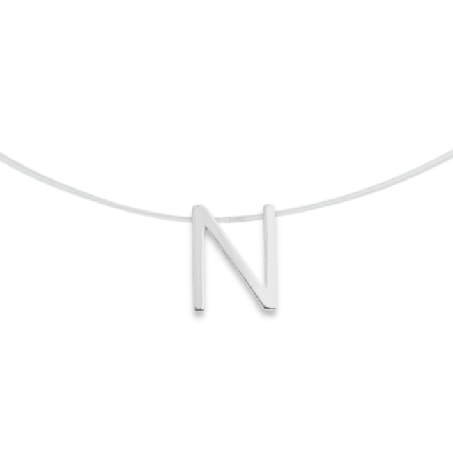 Gargantilha de Fio de Nylon com Letra N em Prata- 40cm