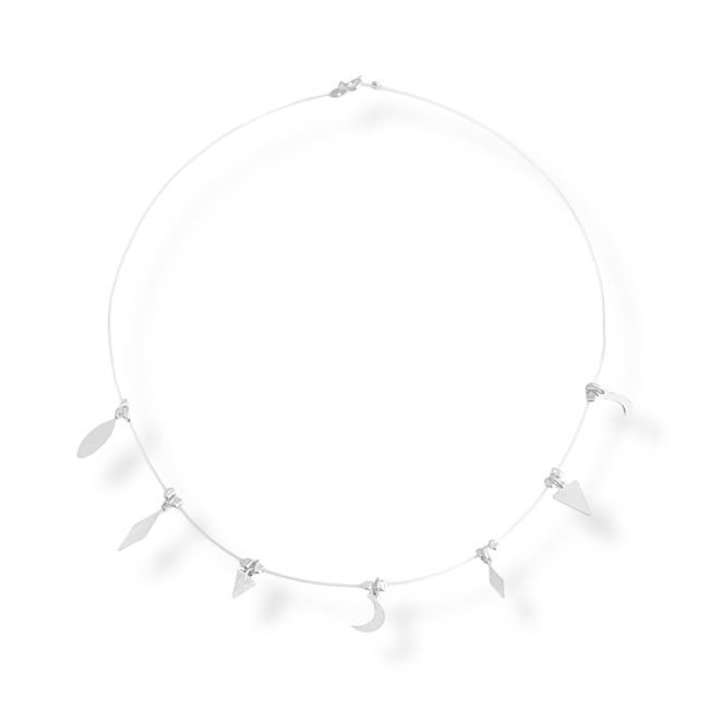 Gargantilha de Fio de Nylon com Lua e Símbolos Geométricos  - 40cm