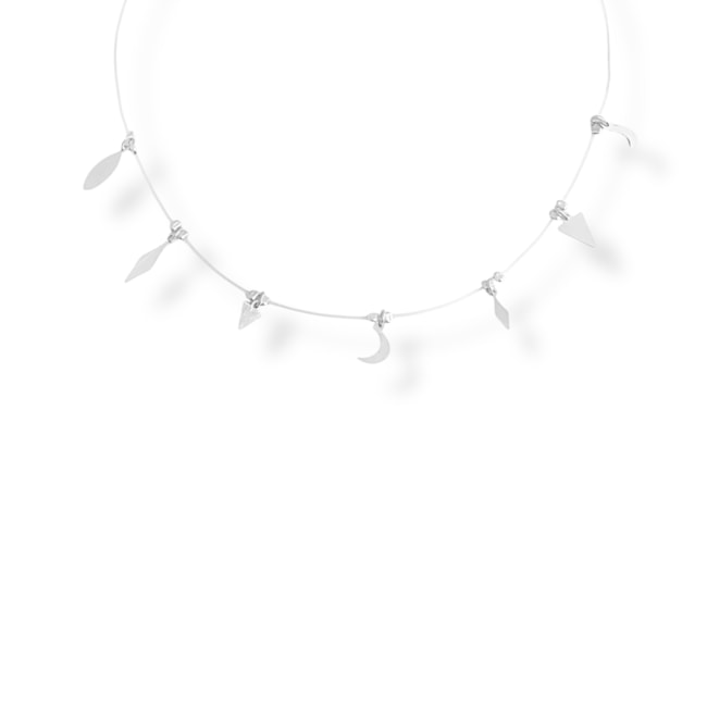 Gargantilha de Fio de Nylon com Lua e Símbolos Geométricos  - 40cm
