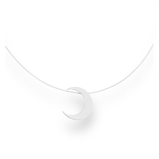 Gargantilha de Fio de Nylon com Lua Lisa de Prata - 50cm