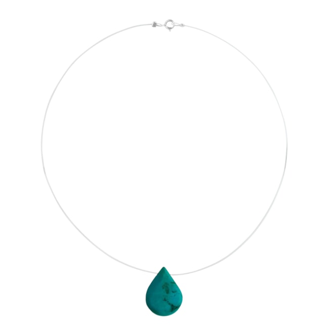 Gargantilha de Fio de Nylon com Pedra Gota Turquesa - 40cm