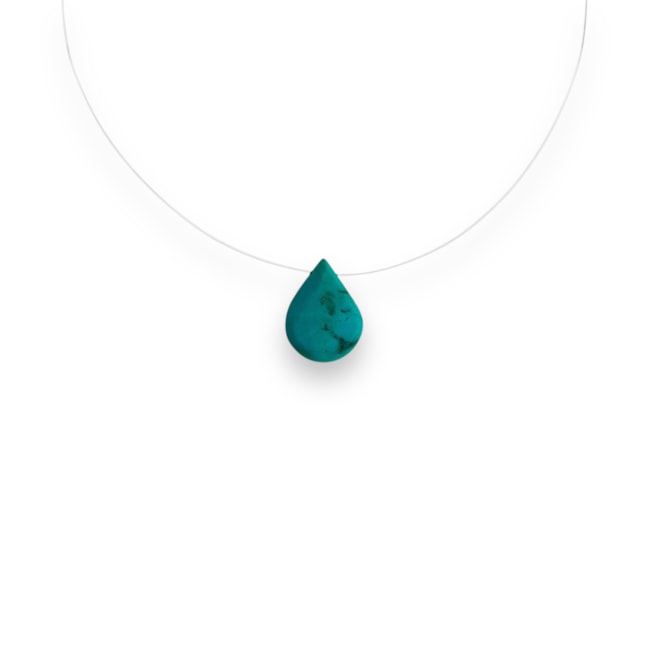 Gargantilha de Fio de Nylon com Pedra Gota Turquesa - 40cm