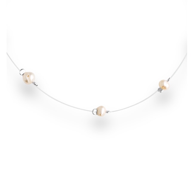 Gargantilha de Fio de Nylon com Pérolas Pão - 38cm