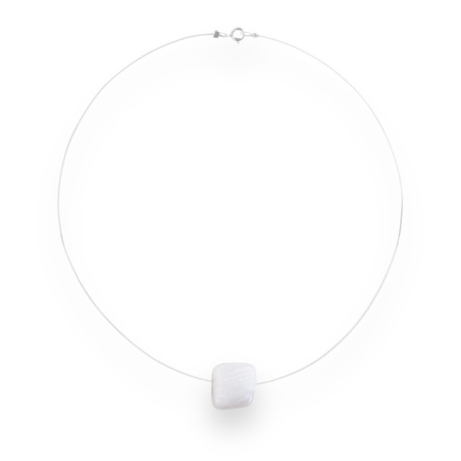 Gargantilha de Fio de Nylon e Pingente Pedra da Lua - 40cm