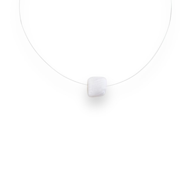 Gargantilha de Fio de Nylon e Pingente Pedra da Lua - 40cm