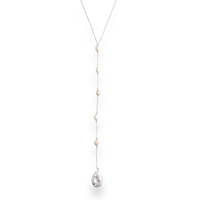 Gargantilha de Gravata com Pérola Água Doce e Pérola Biwa - 50cm