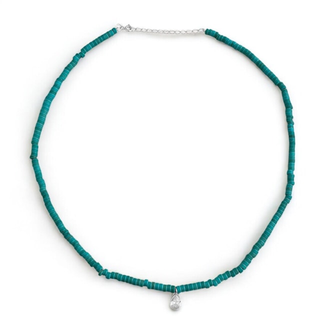 Gargantilha de Howlita Turquesa com Ponte de Luz Gota - 45cm