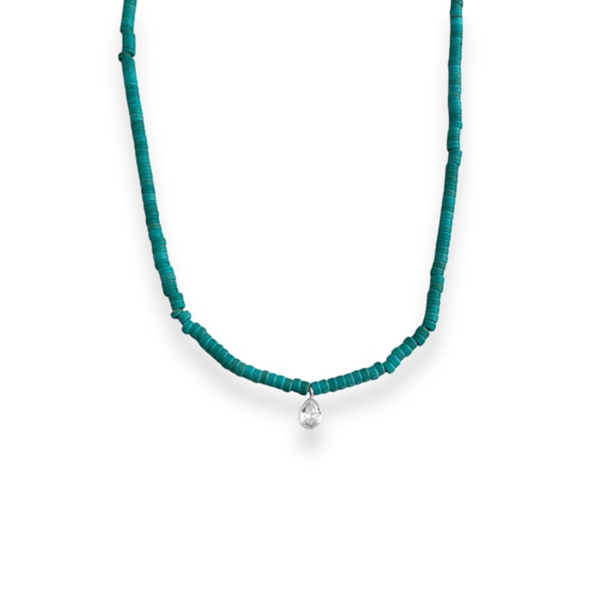 Gargantilha de Howlita Turquesa com Ponte de Luz Gota - 45cm
