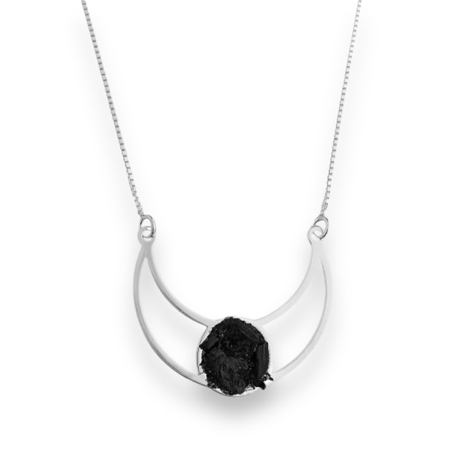 Gargantilha de Lua Vazada com Turmalina Negra - 50cm