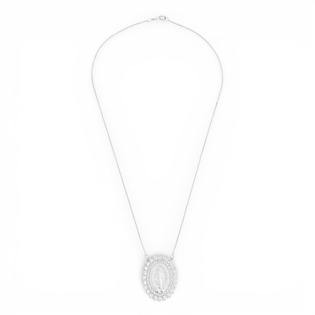 Gargantilha de Nossa Senhora das Graças Cravejada de Zircônias Cristal - 50cm