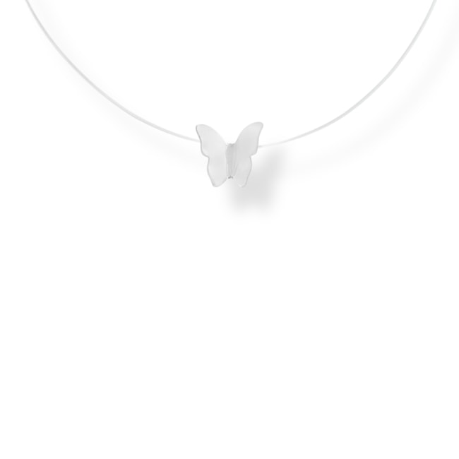 Gargantilha de Nylon com Borboleta em Prata- 40cm