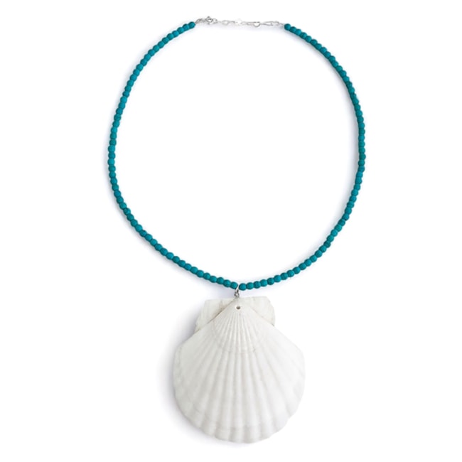 Gargantilha de Pedra Howlita Turquesa com Concha Big - 40cm