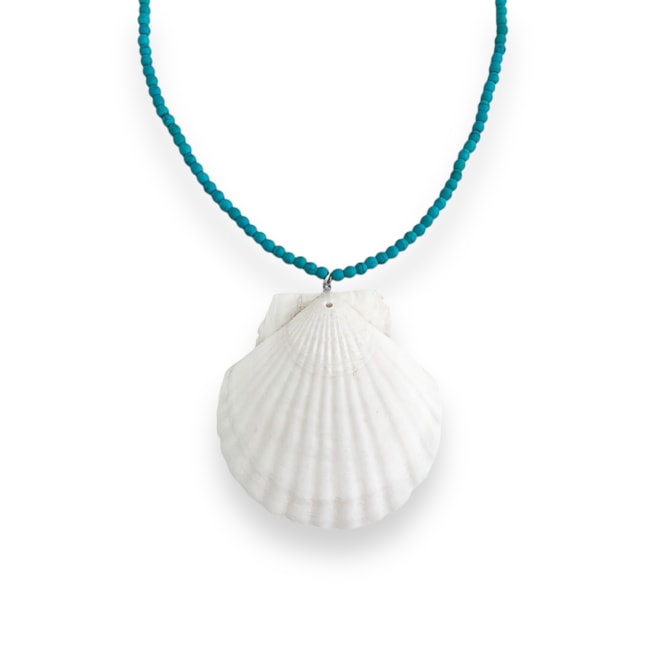 Gargantilha de Pedra Howlita Turquesa com Concha Big - 40cm