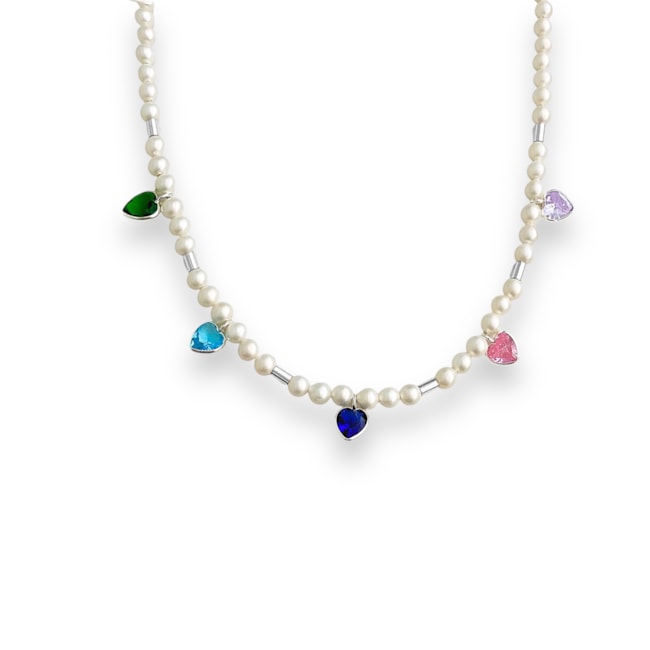 Gargantilha de Pérolas Shell com Zircônias Coloridas - 36cm