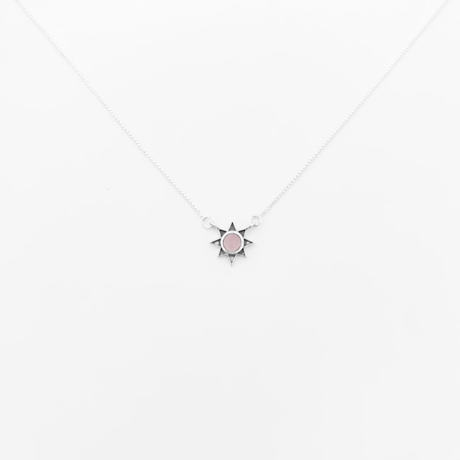 Gargantilha de Sol com Quartzo Rosa  - Pedra da Lua 40cm