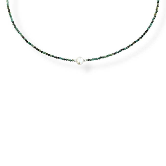 Gargantilha de Turquesa Africana com Pérola - 38cm
