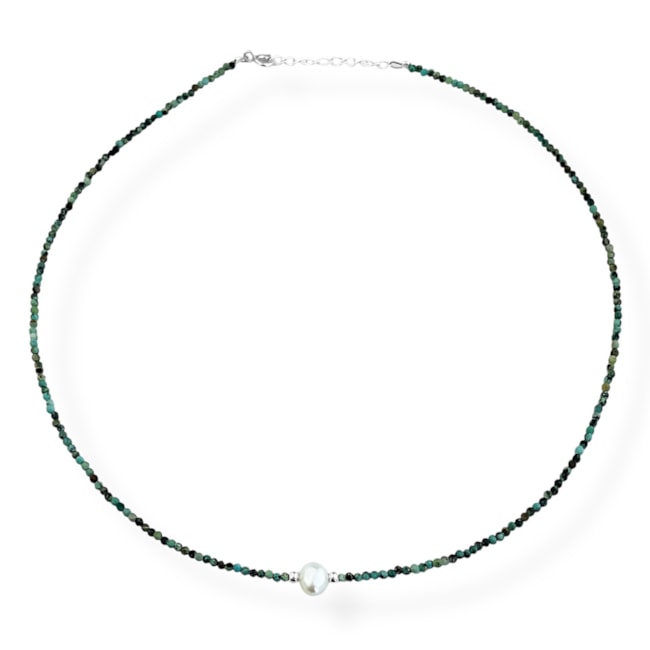Gargantilha de Turquesa Africana com Pérola - 38cm