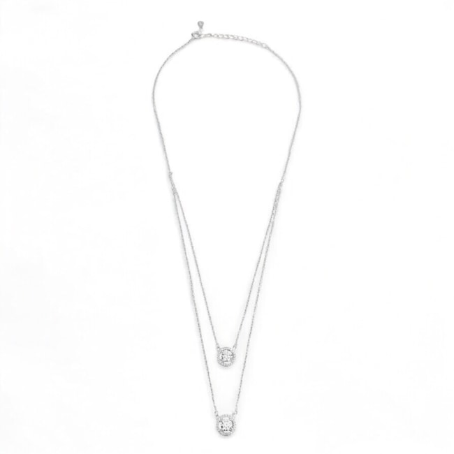 Gargantilha Dupla com Ponto de Luz Cravejado de Zircônia Cristal - 40cm