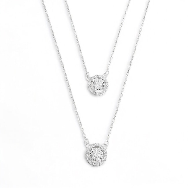 Gargantilha Dupla com Ponto de Luz Cravejado de Zircônia Cristal - 40cm